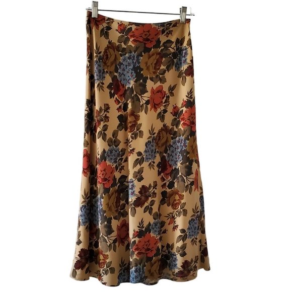 Petite Sophisticate Floral Maxi Skirt | Like New | 2P | Tan Red Gold Smokey Blue - Picture 4 of 13